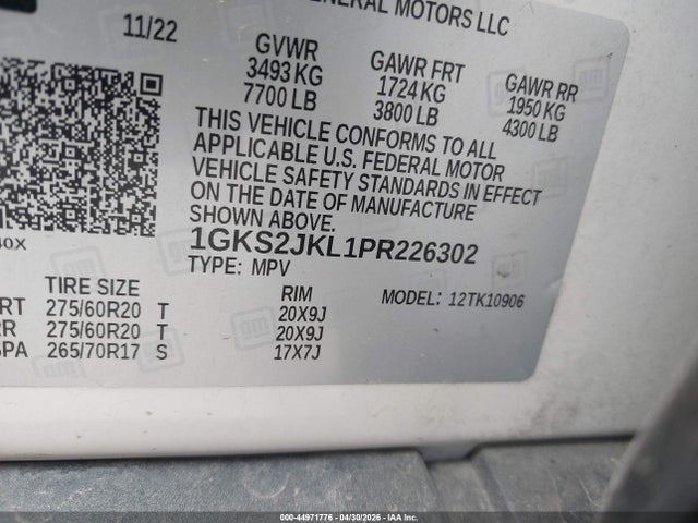 1GKS2JKL1PR226302 GMC Yukon Xl 4wd Denali