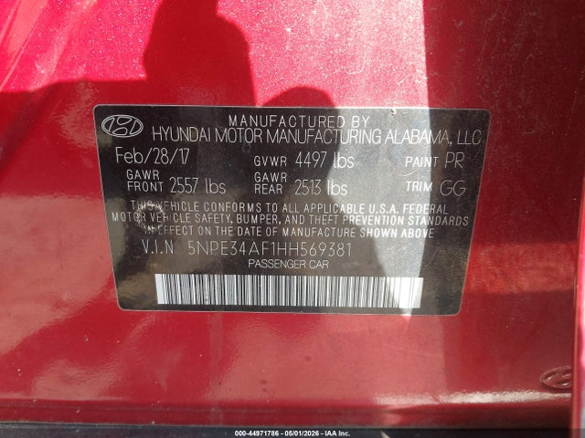 Продаж на аукціоні авто 2017 Hyundai Sonata Sport, vin: 5NPE34AF1HH569381, номер лоту: 44971786