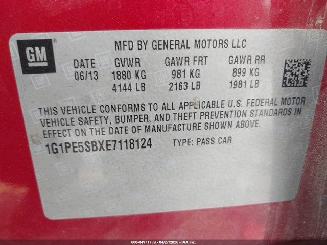 1G1PE5SBXE7118124 Chevrolet Cruze 2lt Auto