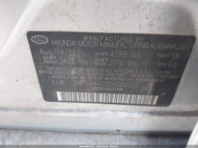 Продаж на аукціоні авто 2013 Hyundai Sonata Gls, vin: 5NPEB4AC2DH582532, номер лоту: 44971814