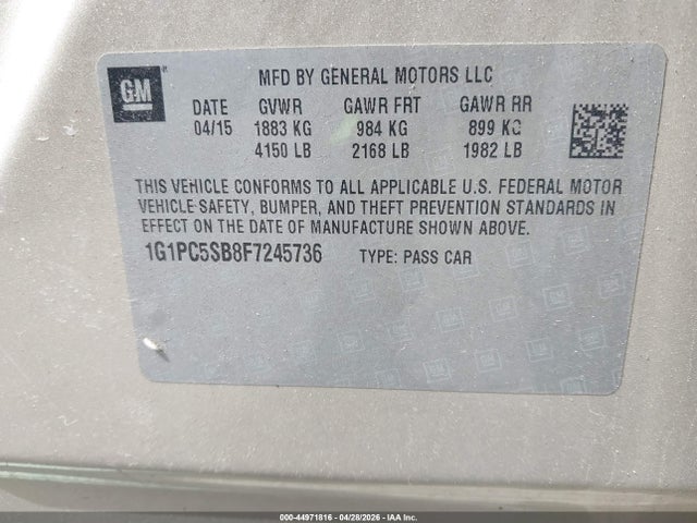 Продажа на аукционе авто 2015 Chevrolet Cruze 1lt Auto, vin: 1G1PC5SB8F7245736, номер лота: 44971816