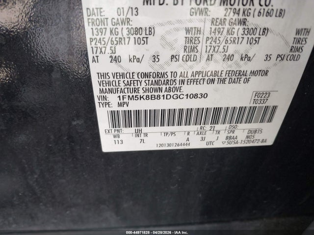 Продаж на аукціоні авто 2013 Ford Explorer, vin: 1FM5K8B81DGC10830, номер лоту: 44971828