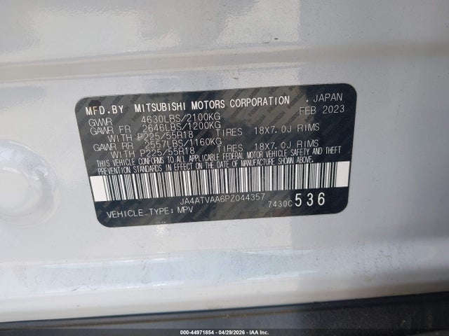 Aukcja sprzedaży 2023 Mitsubishi Eclipse Cross Ralliart S-awc, vin: JA4ATVAA6PZ044357, numer aukcji: 44971854