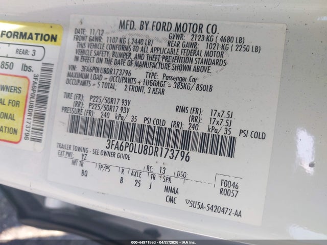 2013 Ford Fusion Hybrid Se მანქანა იყიდება აუქციონზე, vin: 3FA6P0LU8DR173796, აუქციონის ნომერი: 44971863