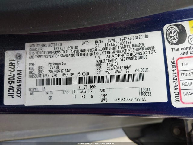 Aukcja sprzedaży 2016 Ford Fiesta St, vin: 3FADP4GX8GM202153, numer aukcji: 44971873