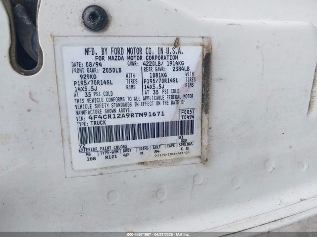 1994 Mazda B2300 მანქანა იყიდება აუქციონზე, vin: 4F4CR12A9RTM91671, აუქციონის ნომერი: 44971907