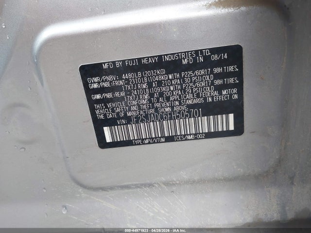 Aukcja sprzedaży 2015 Subaru Forester 2.5i Premium, vin: JF2SJADC6FH505701, numer aukcji: 44971923