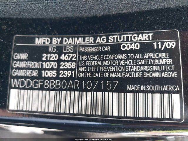 44971943 :رقم المزاد ، WDDGF8BB0AR107157 vin ، 2010 Mercedes-benz C 300 Sport 4matic مزاد بيع