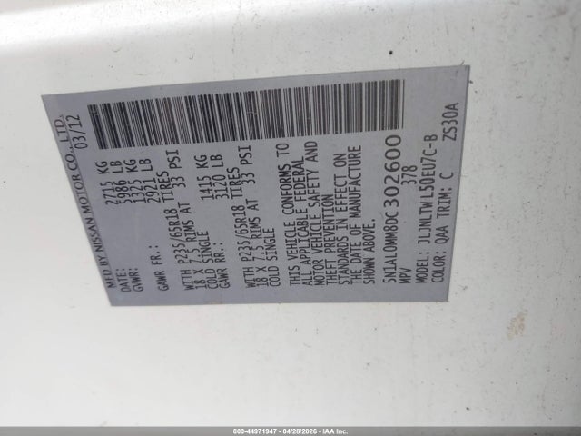 Продажа на аукционе авто 2013 Infiniti Jx35, vin: 5N1AL0MM8DC302600, номер лота: 44971947