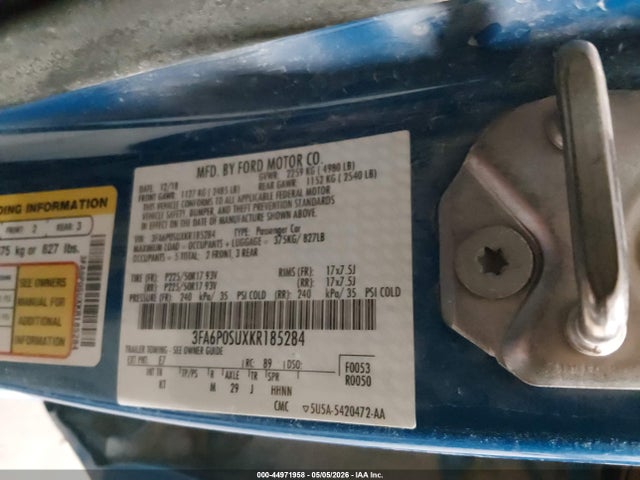 2019 Ford Fusion Energi Titanium მანქანა იყიდება აუქციონზე, vin: 3FA6P0SUXKR185284, აუქციონის ნომერი: 44971958