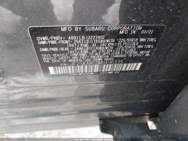 Aukcja sprzedaży 2021 Subaru Forester Sport, vin: JF2SKARC0MH496335, numer aukcji: 44971973