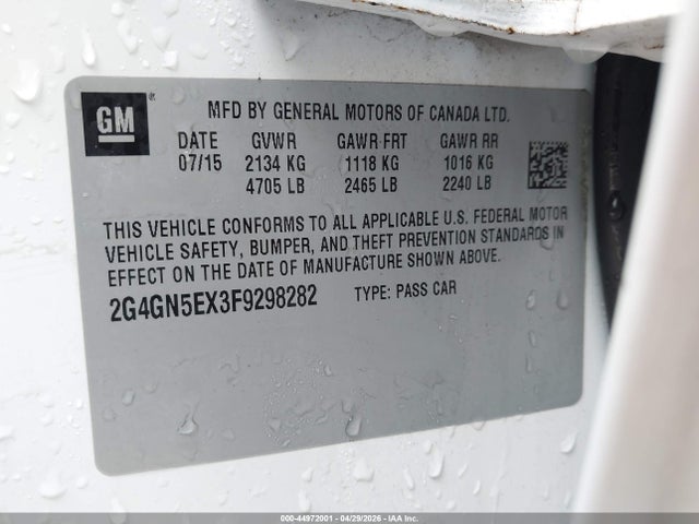 2015 Buick Regal Turbo/e-assist Premium I მანქანა იყიდება აუქციონზე, vin: 2G4GN5EX3F9298282, აუქციონის ნომერი: 44972001