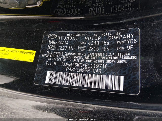 Aukcja sprzedaży 2014 Hyundai Genesis, vin: KMHHT6KDXEU119716, numer aukcji: 44972004