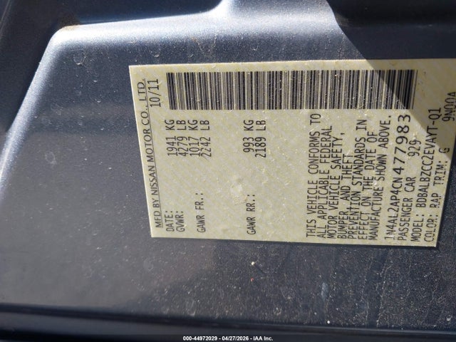 44972029 :رقم المزاد ، 1N4AL2AP4CN477983 vin ، 2012 Nissan Altima 2.5 S مزاد بيع