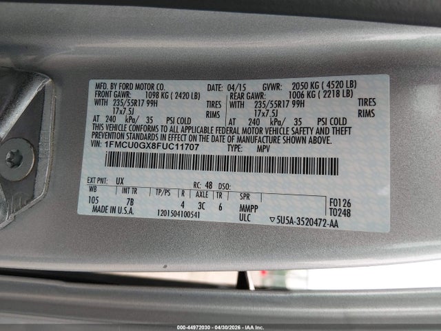 Ford ESCAPE SE 2015 1FMCU0GX8FUC11707 Image 9