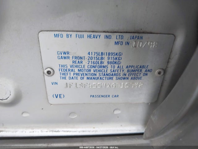 Aukcja sprzedaży 1999 Subaru Forester S, vin: JF1SF6554XG715742, numer aukcji: 44972038