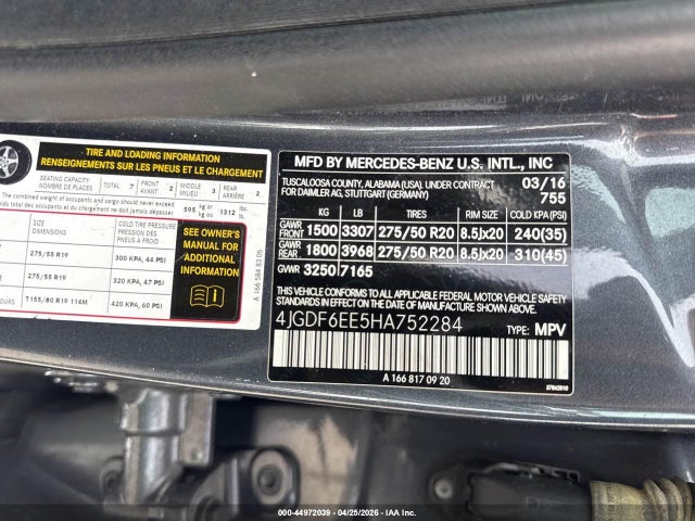 Aukcja sprzedaży 2017 Mercedes-benz Gls 450 4matic, vin: 4JGDF6EE5HA752284, numer aukcji: 44972039