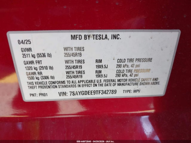 2026 Tesla Model Y All-wheel Drive/long Range Launch Series/premium All-wheel Drive მანქანა იყიდება აუქციონზე, vin: 7SAYGDEE9TF342789, აუქციონის ნომერი: 44972040