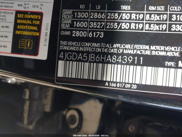 4JGDA5JB6HA843911 Mercedes-Benz GLE 350