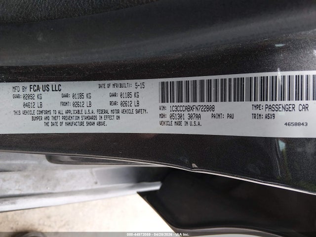 44972059 :رقم المزاد ، 1C3CCCABXFN722808 vin ، 2015 Chrysler 200 Limited مزاد بيع