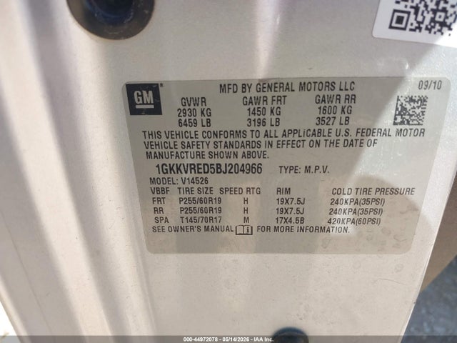 Aukcja sprzedaży 2011 Gmc Acadia Slt-1, vin: 1GKKVRED5BJ204966, numer aukcji: 44972078