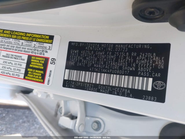 Aukcja sprzedaży 2023 Toyota Camry Trd, vin: 4T1KZ1AK4PU080017, numer aukcji: 44972080