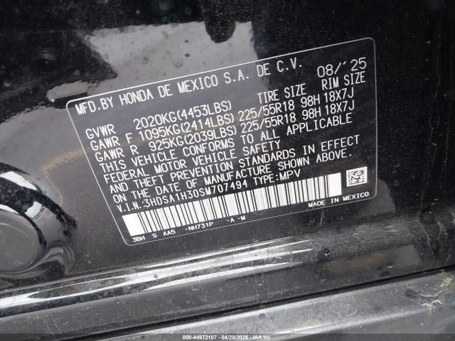 2025 Acura Adx მანქანა იყიდება აუქციონზე, vin: 3HDSA1H30SM707494, აუქციონის ნომერი: 44972107