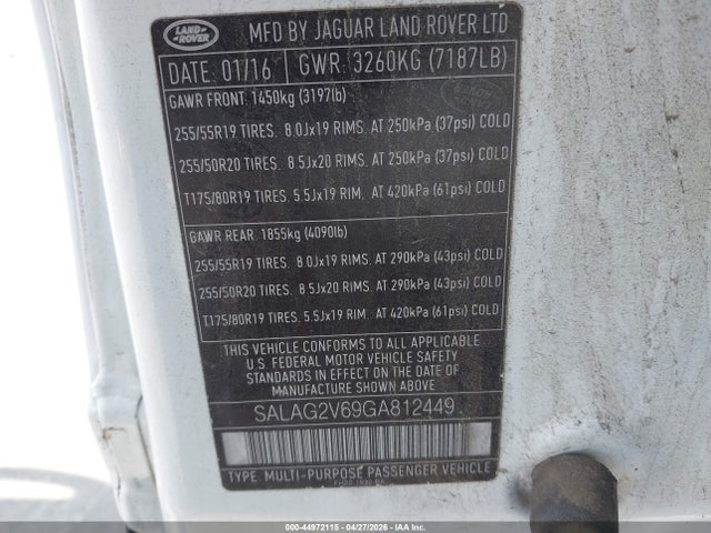 Land Rover LR4 2016 SALAG2V69GA812449 Image 9