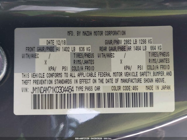 Продаж на аукціоні авто 2019 Mazda Mx-5 Miata Rf Grand Touring, vin: JM1NDAM71K0304464, номер лоту: 44972129