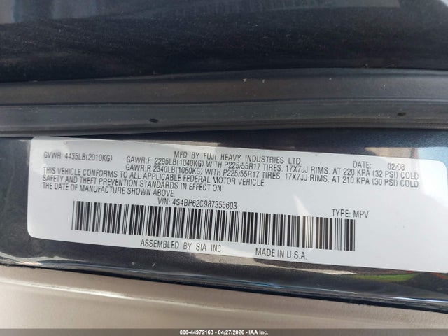 Auction sale of the 2008 Subaru Outback 2.5i Limited/2.5i Limited L.l. Bean Edition, vin: 4S4BP62C987355603, lot number: 44972163