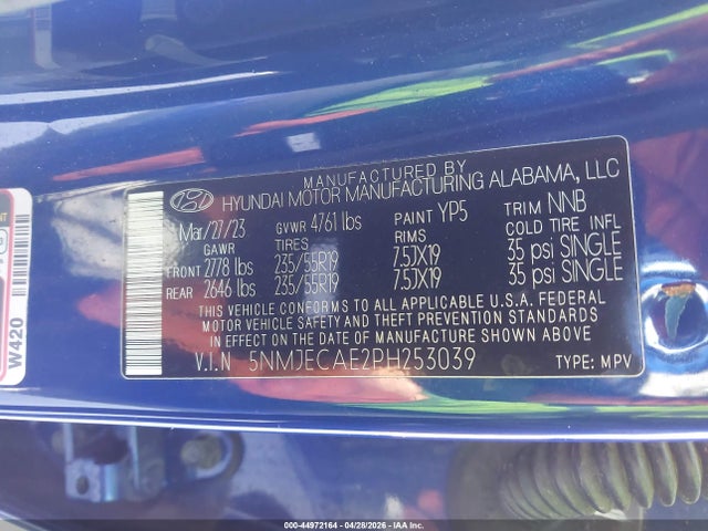 Aukcja sprzedaży 2023 Hyundai Tucson Limited, vin: 5NMJECAE2PH253039, numer aukcji: 44972164