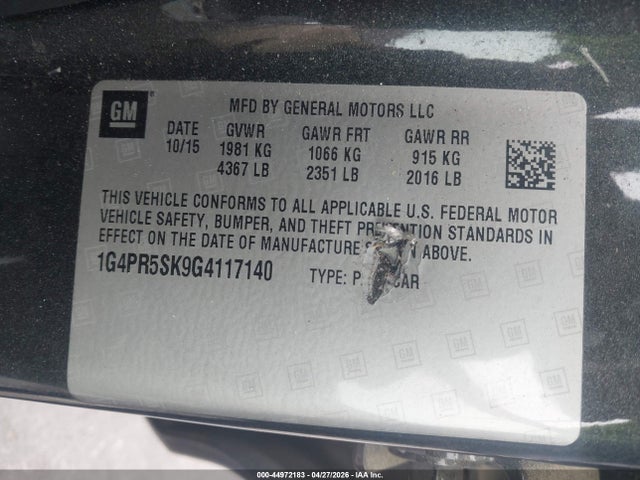 44972183 :رقم المزاد ، 1G4PR5SK9G4117140 vin ، 2016 Buick Verano Convenience Group مزاد بيع