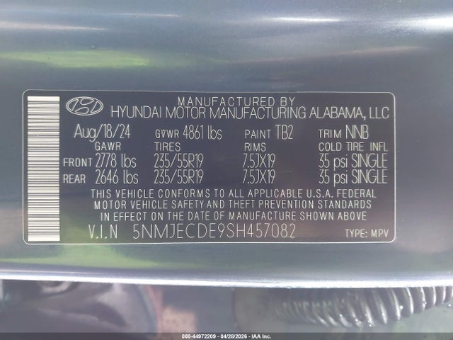 2025 Hyundai Tucson Limited მანქანა იყიდება აუქციონზე, vin: 5NMJECDE9SH457082, აუქციონის ნომერი: 44972209