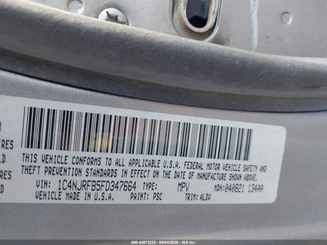 Aukcja sprzedaży 2015 Jeep Patriot High Altitude Edition, vin: 1C4NJRFB5FD347664, numer aukcji: 44972222