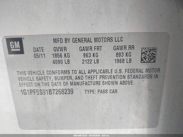 Продаж на аукціоні авто 2011 Chevrolet Cruze 1lt, vin: 1G1PF5S91B7268239, номер лоту: 44972235