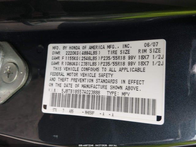 Продаж на аукціоні авто 2007 Acura Rdx, vin: 5J8TB18557A023888, номер лоту: 44972246