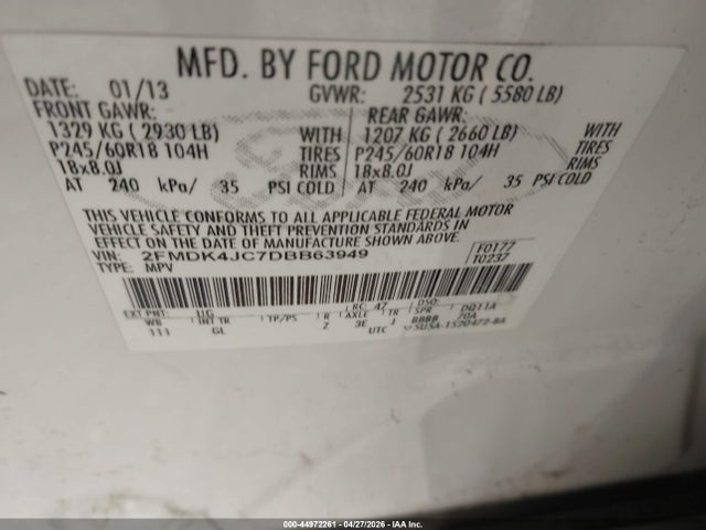 Продажа на аукционе авто 2013 Ford Edge Sel, vin: 2FMDK4JC7DBB63949, номер лота: 44972261