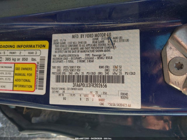 44972263 :رقم المزاد ، 3FA6P0LU3FR202656 vin ، 2015 Ford Fusion Hybrid Se مزاد بيع