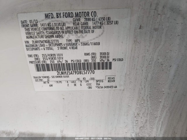Продаж на аукціоні авто 2013 Lincoln Mkt Ecoboost, vin: 2LMHJ5AT9DBL57770, номер лоту: 44972282