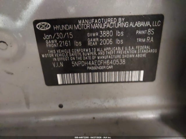 Aukcja sprzedaży 2015 Hyundai Elantra Se, vin: 5NPDH4AE0FH640538, numer aukcji: 44972285