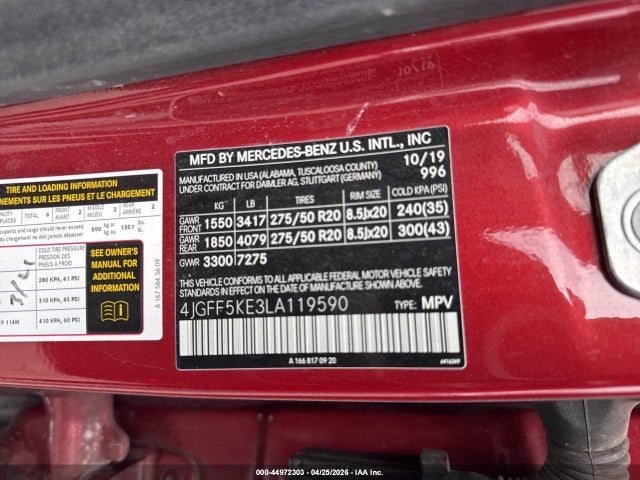 Продаж на аукціоні авто 2020 Mercedes-benz Gls 450 4matic, vin: 4JGFF5KE3LA119590, номер лоту: 44972303