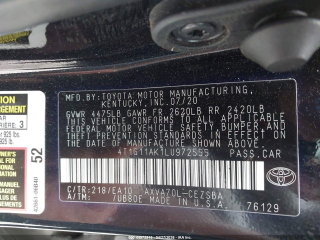 4T1G11AK1LU972555 Toyota CAMRY SE