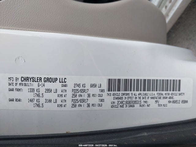 44972328 :رقم المزاد ، 2C4RC1BG8ER395315 vin ، 2014 Chrysler Town & Country Touring مزاد بيع
