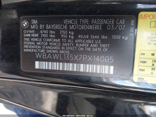 Aukcja sprzedaży 2007 Bmw 328i, vin: WBAWL135X7PX14005, numer aukcji: 44972343