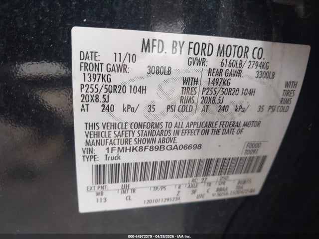 Продаж на аукціоні авто 2011 Ford Explorer Limited, vin: 1FMHK8F89BGA06698, номер лоту: 44972379