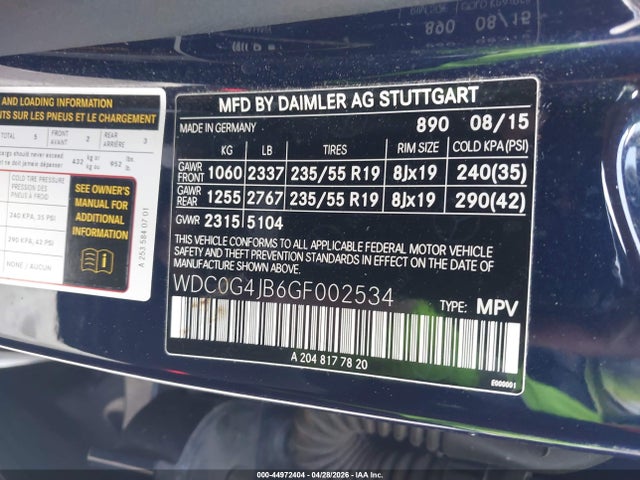 WDC0G4JB6GF002534 Mercedes-Benz GLC 300