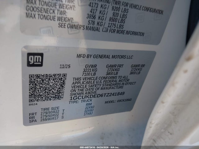44972416 :رقم المزاد ، 1GCUKDED6TZ241849 vin ، 2026 Chevrolet Silverado 1500 4wd  Standard Bed Lt مزاد بيع