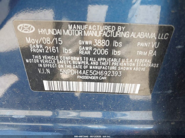 Aukcja sprzedaży 2016 Hyundai Elantra Se, vin: 5NPDH4AE5GH692393, numer aukcji: 44972440