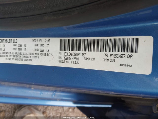 Aukcja sprzedaży 2008 Dodge Avenger Se, vin: 1B3LC46K18N241487, numer aukcji: 44972443