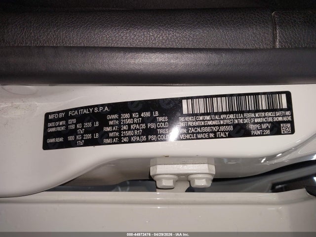 Aukcja sprzedaży 2019 Jeep Renegade Latitude 4x4, vin: ZACNJBBB7KPJ95568, numer aukcji: 44972476